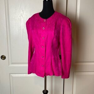 80s VINTAGE SILK HOT PINK BUTTON UP BLOUSE BUSINESS BABE BARBIE